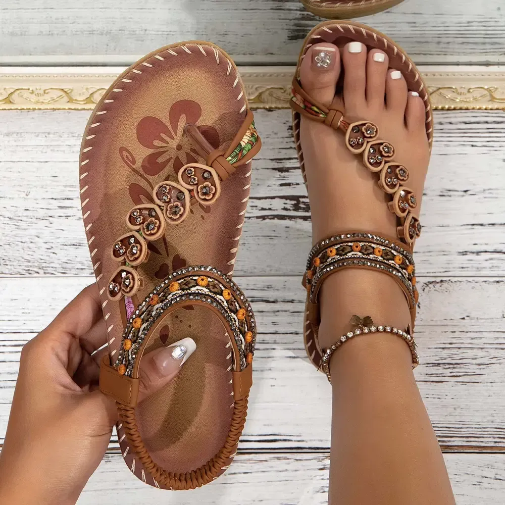 Dark Coffee Tribal Print Toe Post Falt