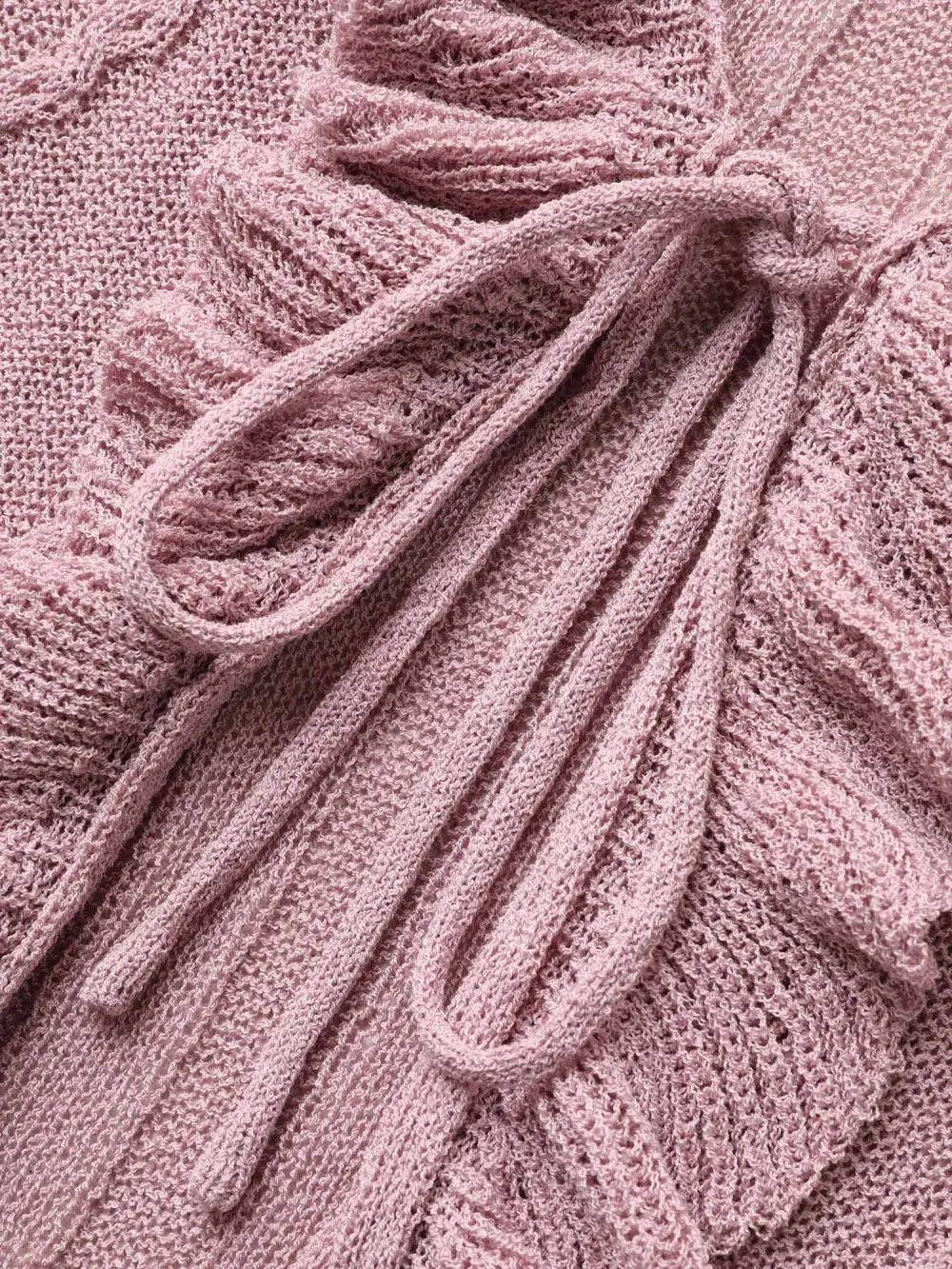 Ruffle Trim Ties Cable Knit Cardigan