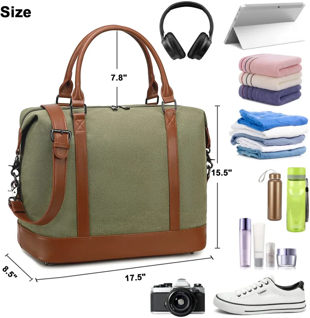Ladies Canvas Weekender Bag Overnight Carry-on Tote Duffel in Trolley Handle