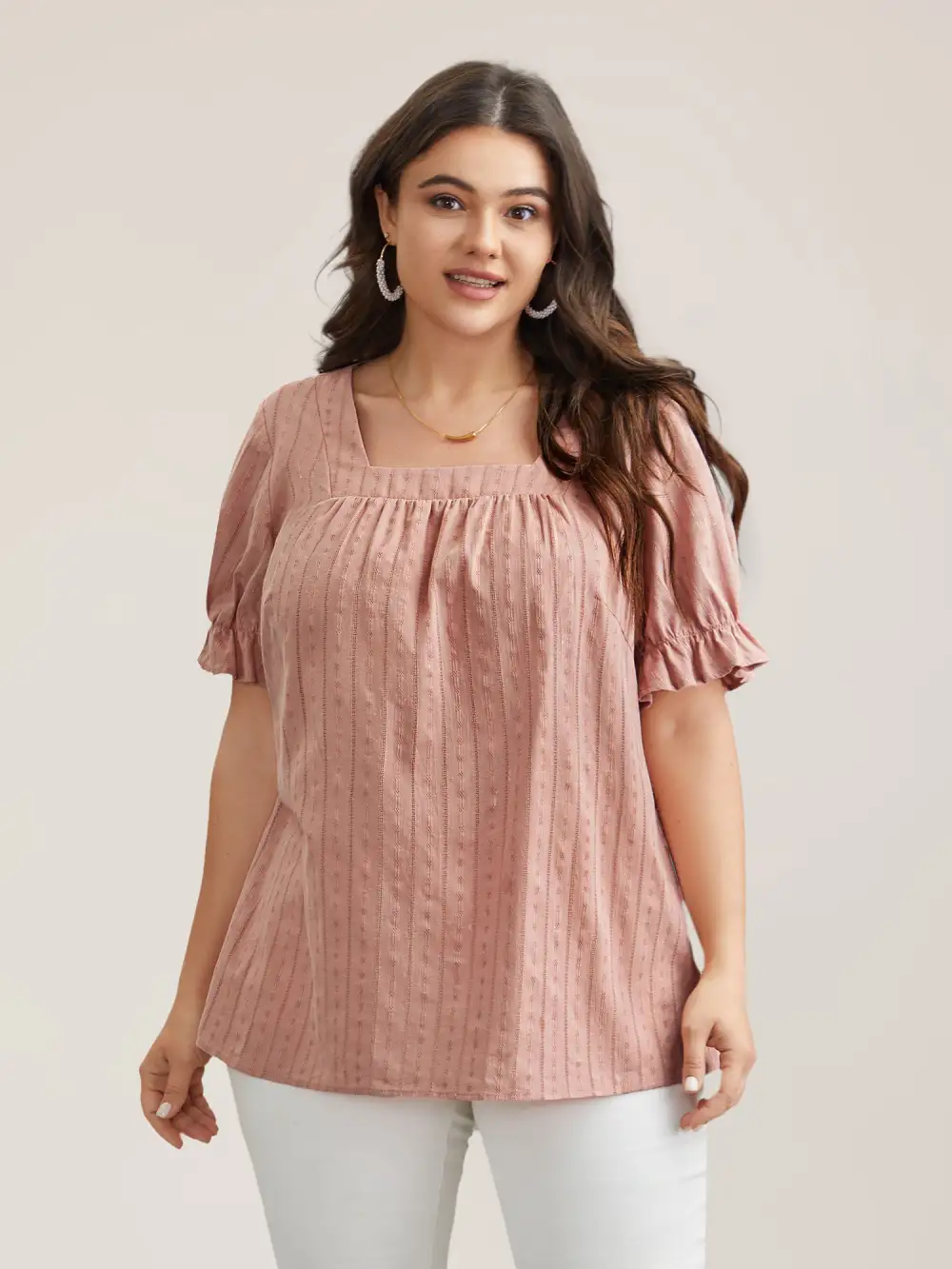 Cotton Square Neck Ruffled Sleeve Shirt