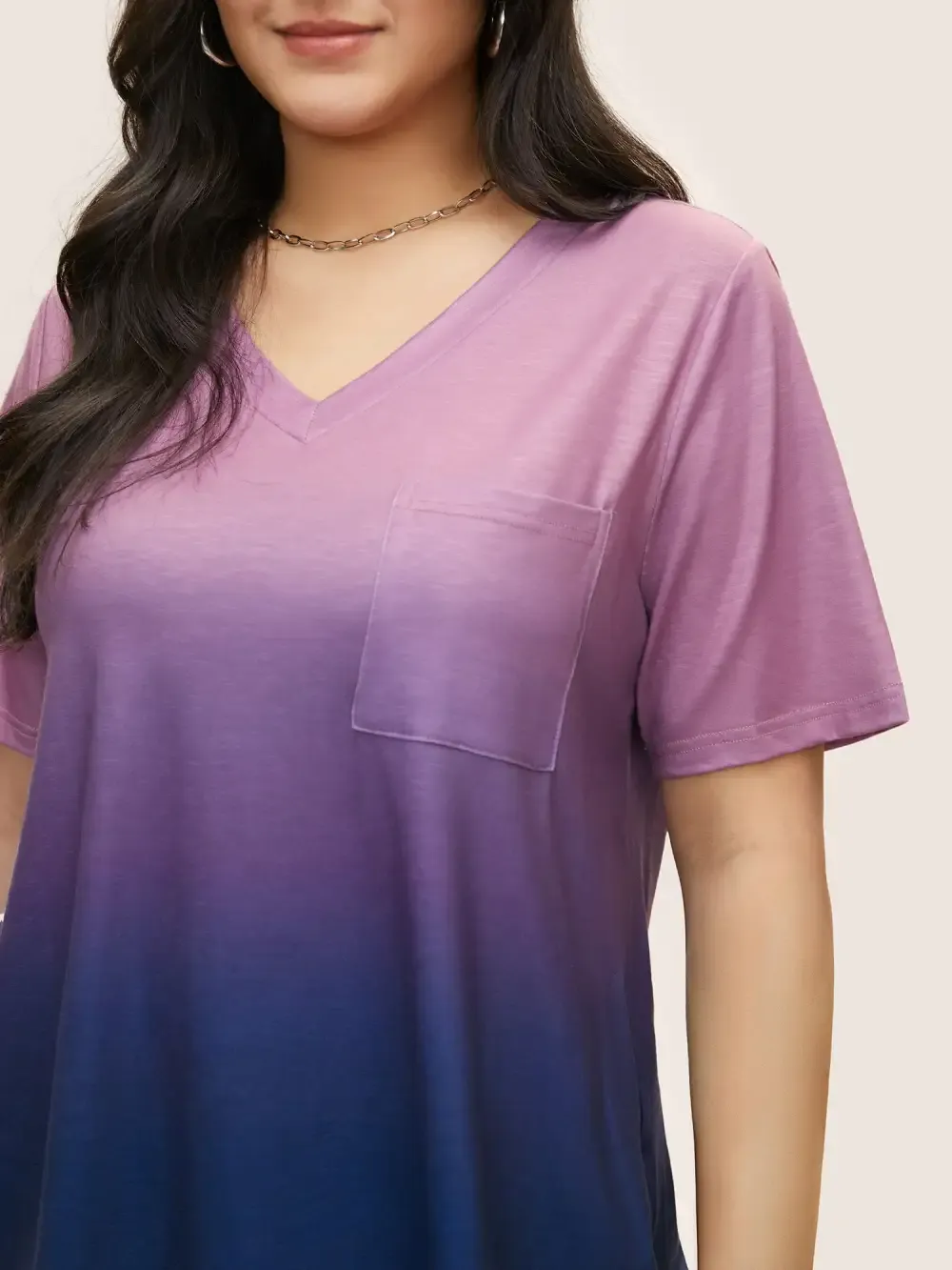 Ombre Contrast Patched Pocket T-Shirt