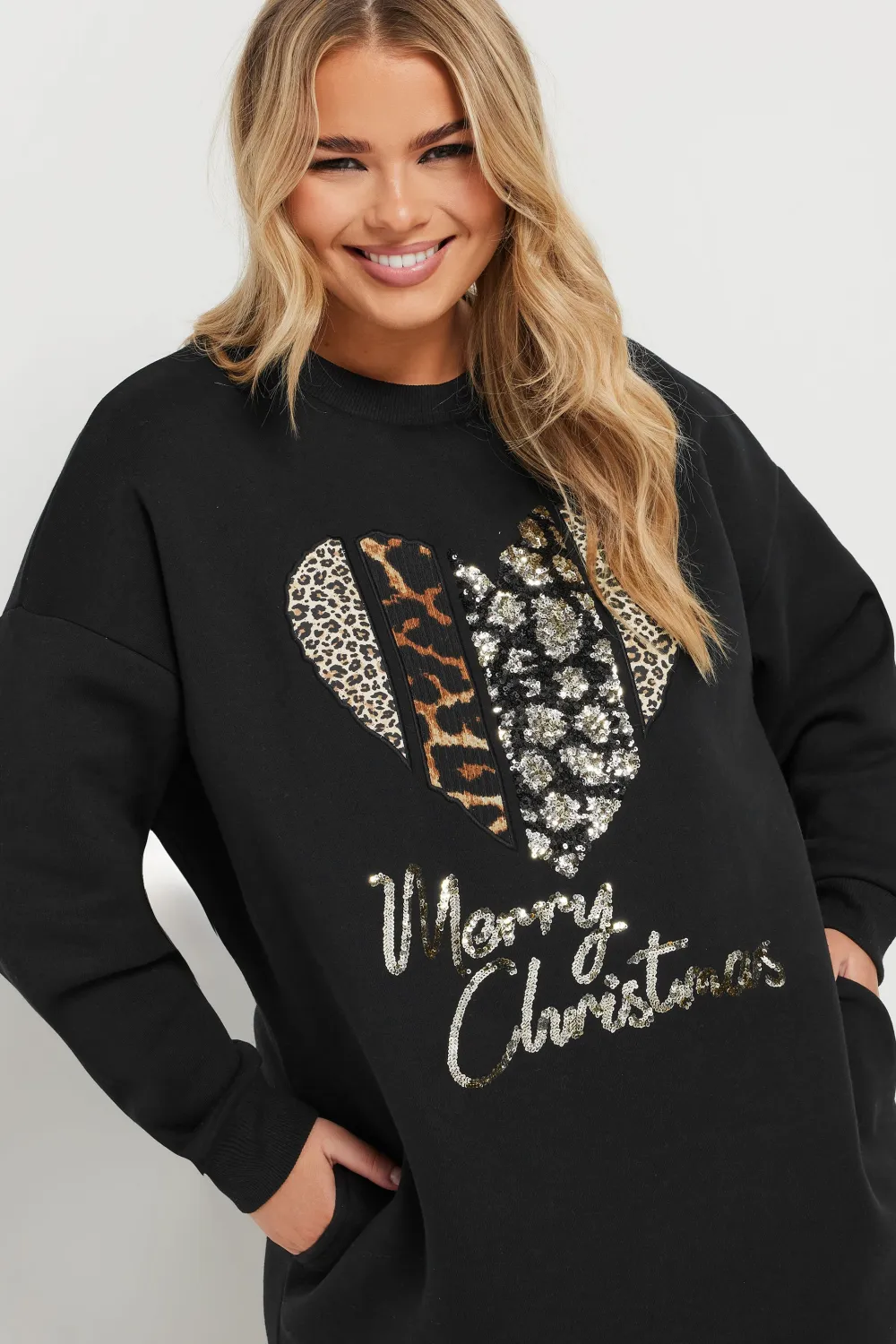 YOURS Curve Black 'Merry Christmas' Graphic Sweatshirt Dress