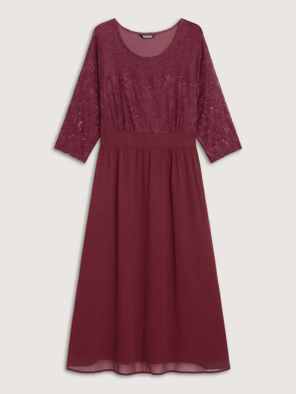 Lace Patchwork Shirred Midi Pocket Dress