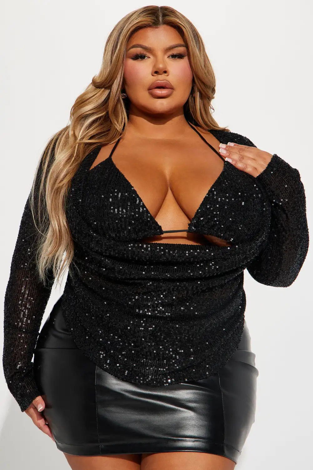 Diamond Heart Sequin Top - Black
