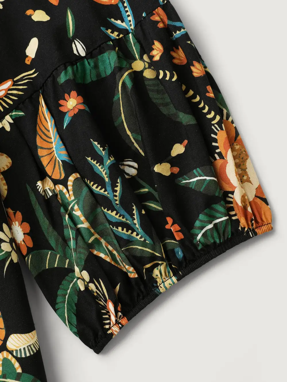 Rayon Boho Floral Neck Tie Blouse