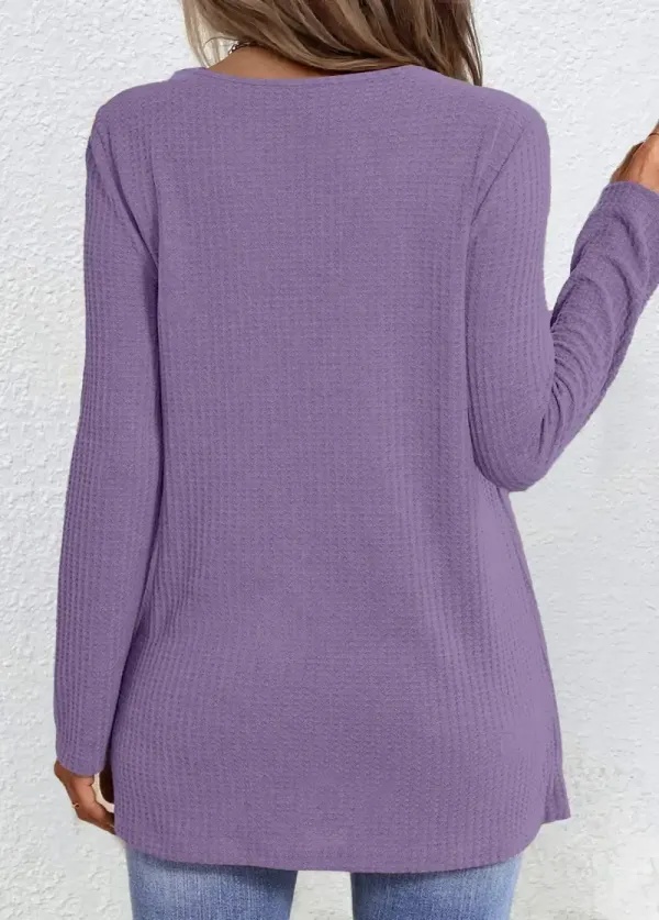 Purple Floral Print Long Sleeve Fake Two Piece Twinset