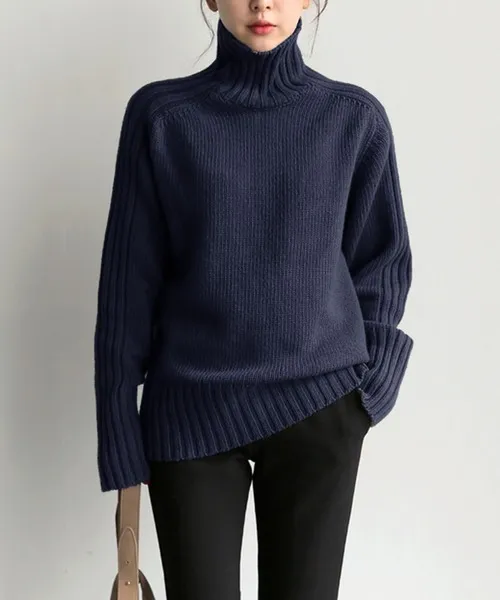 Simple Pit Strip Turtleneck Sweater