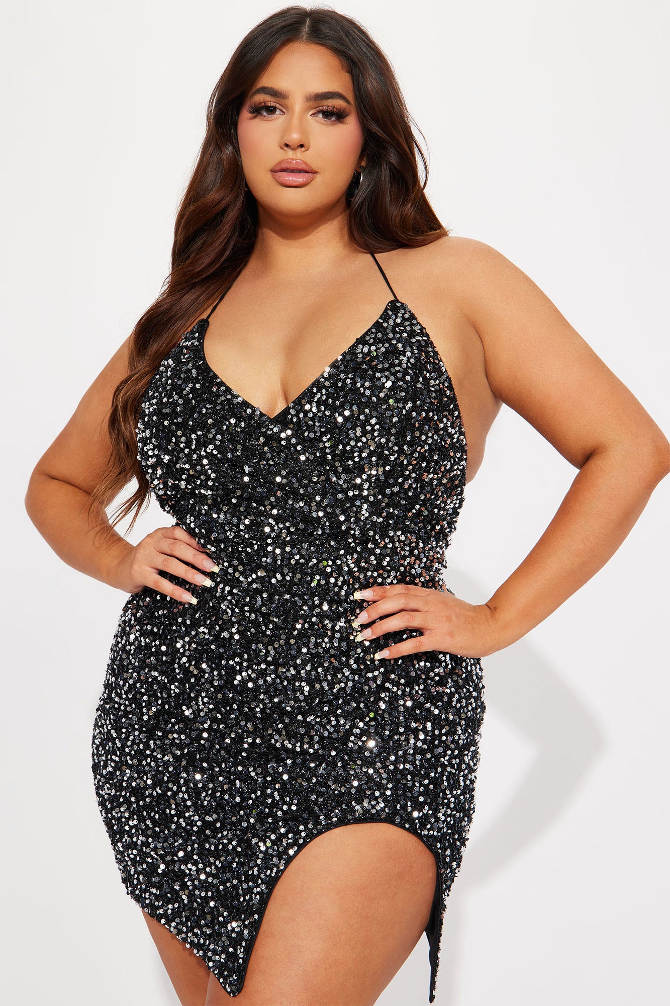 Don't Wait Up Sequin Mini Dress - Black/Silver