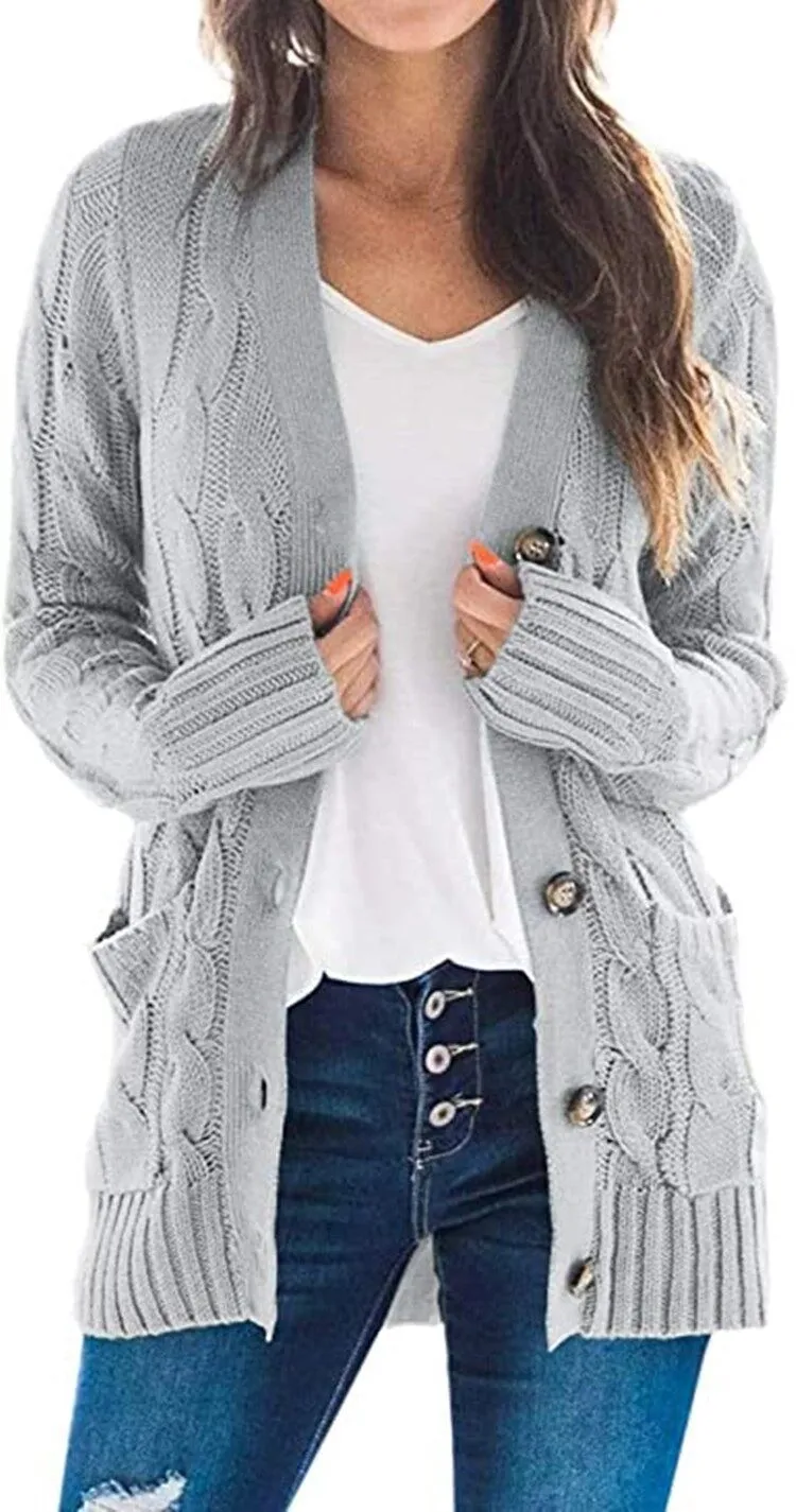 Casual Cardigan Solid Color Twist Button  Sweater