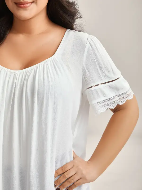 Rayon Flowy Lace Trim Solid Blouse
