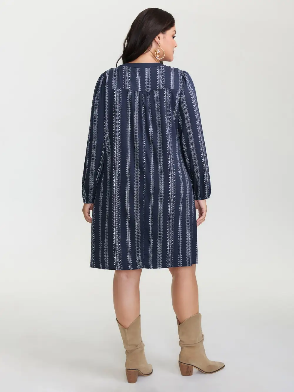 Boho Stripe Notched Collar Ties Midi Dress