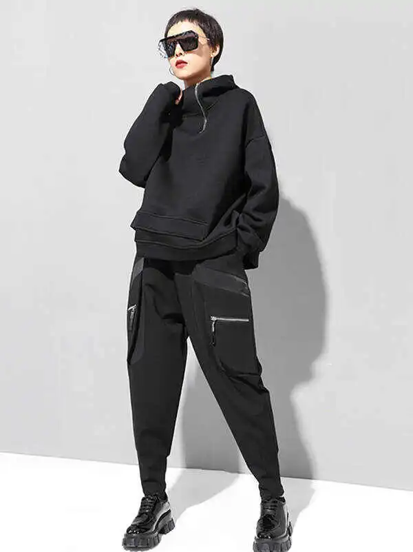 Stylish Black Asymmetric Zipper Hoodies