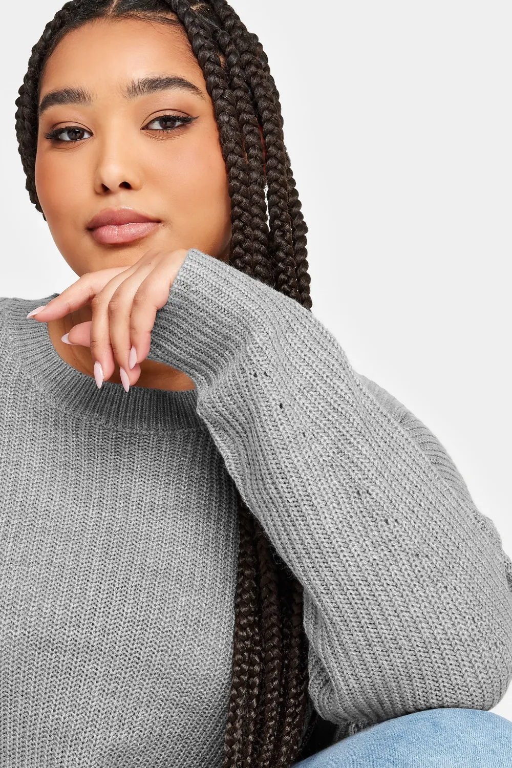 YOURS Curve Navy Blue Drop Shoulder Knitted Jumper