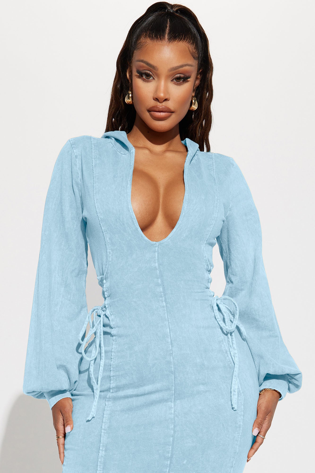 The Grind Hooded Maxi Dress - Light Blue