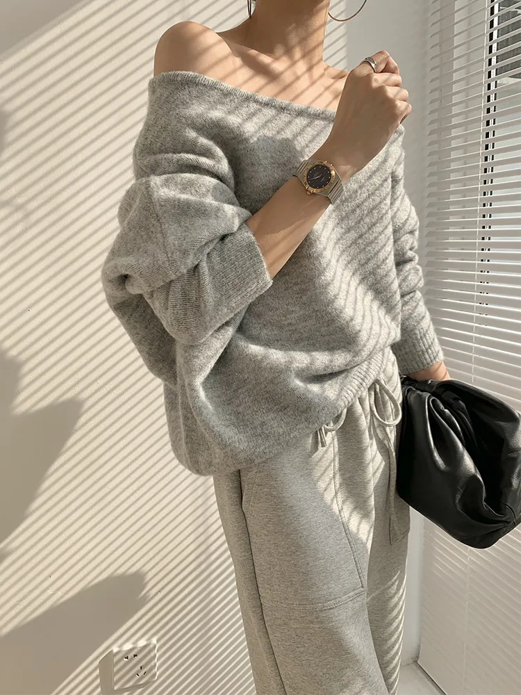 Mohair Off-shoulder Irregular Sweater