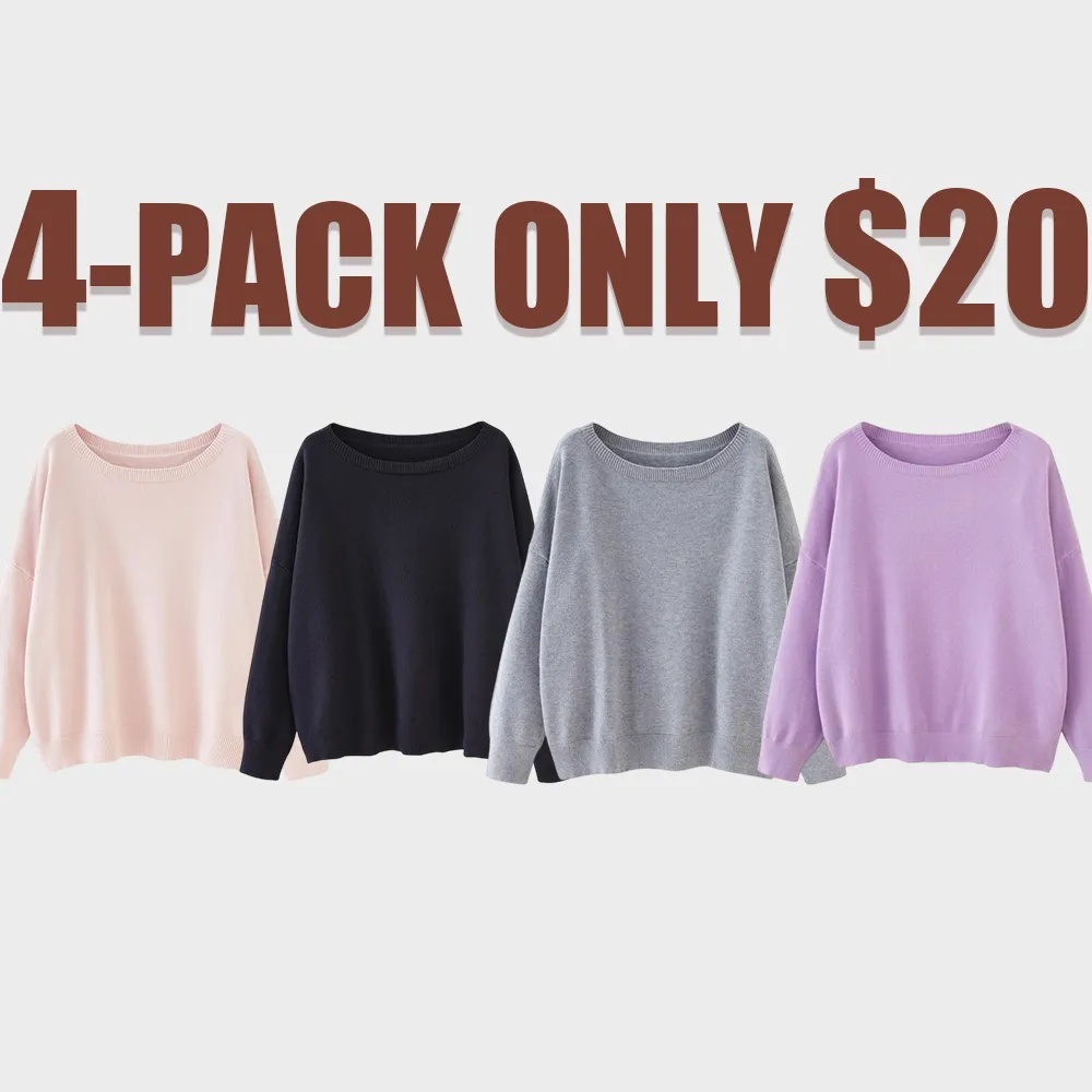 Women's Plain Scoop Neck Drop Shoulder Knit Sweater (Fall/Winter)