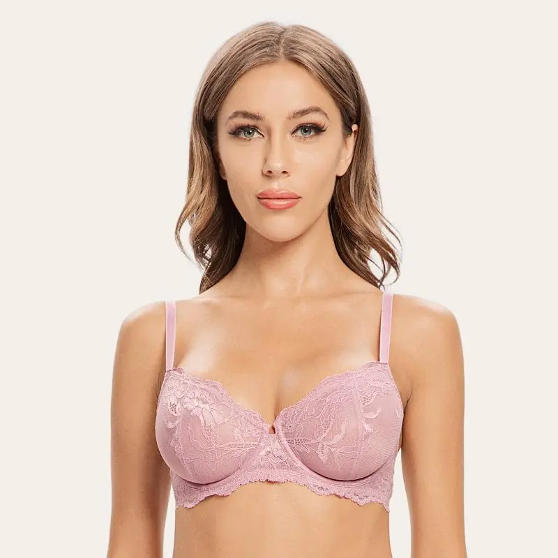Light Purple Eyelash Lace Demi Bra Sexy Sheer Lace Balconette Bra Daily Wear