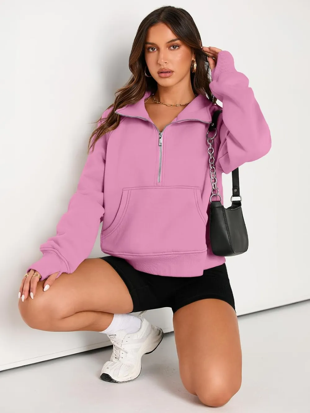 Womens Sweatshirts Half Zip Cropped Pullover Fleece Quarter Zipper Hoodies Fall outfits Clothes Thumb Hole