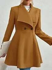 Women's Coat Warm Comfortable Pocket Buttons Fashion Plain Outdoor Vacation Double Breasted Long Turndown Regular Fit Long Sleeve Outerwear Black Red Camel Fall Winter