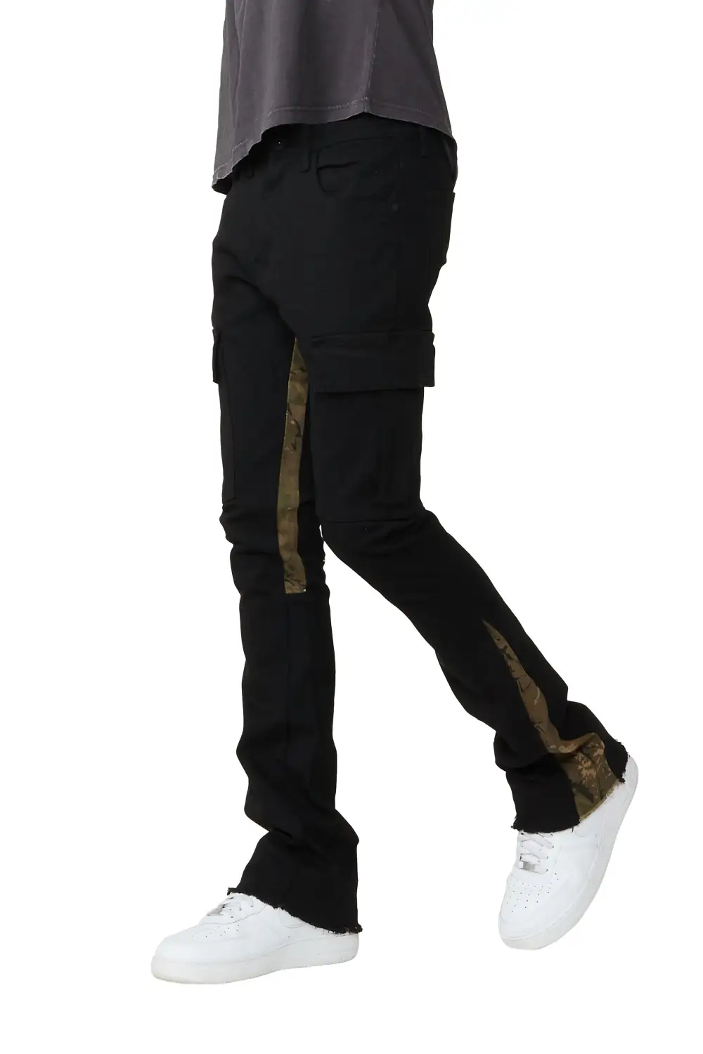 Calan Black Cargo Stacked Flare Jean