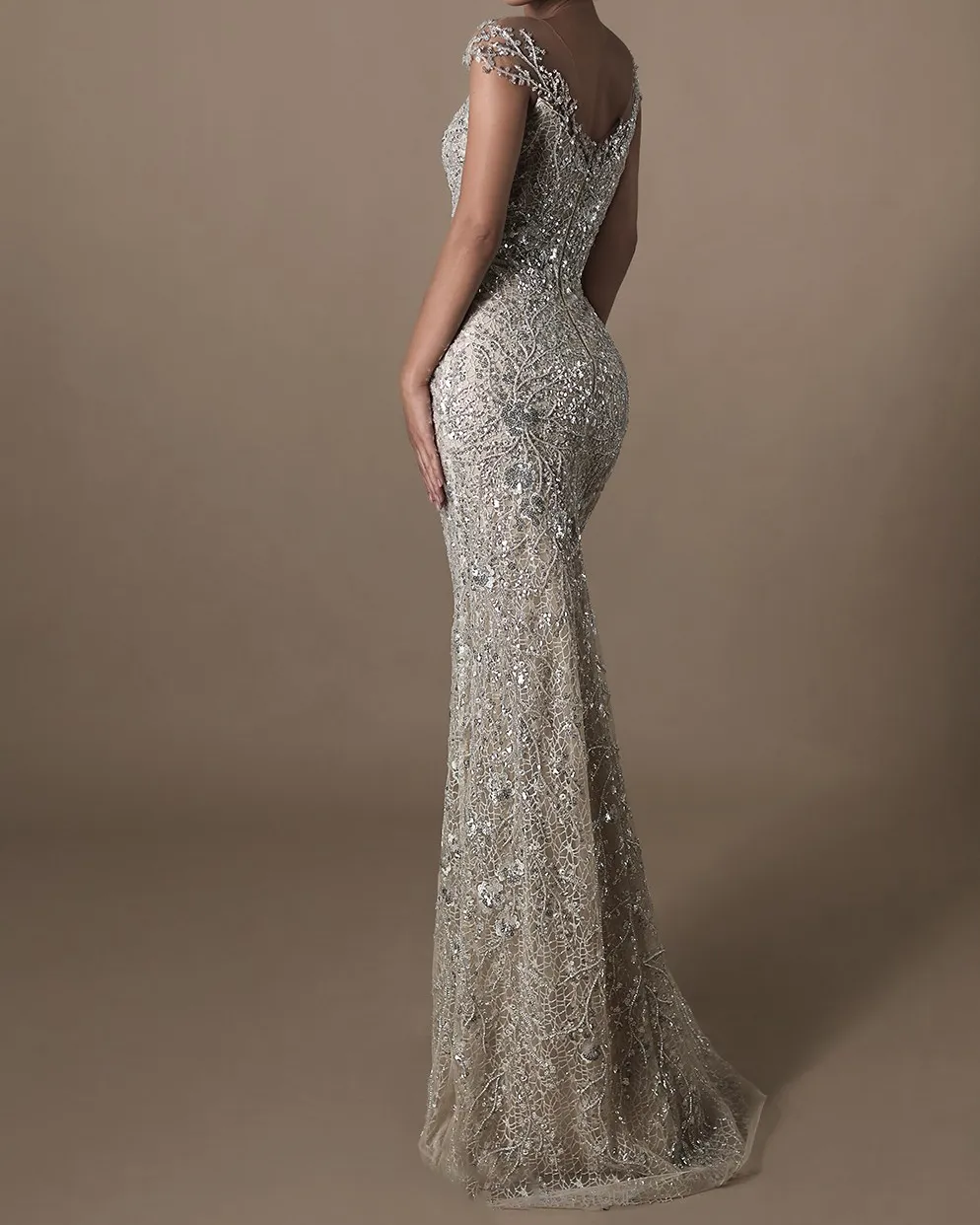 Ladies Elegant Rhinestone Mesh Mermaid Dress