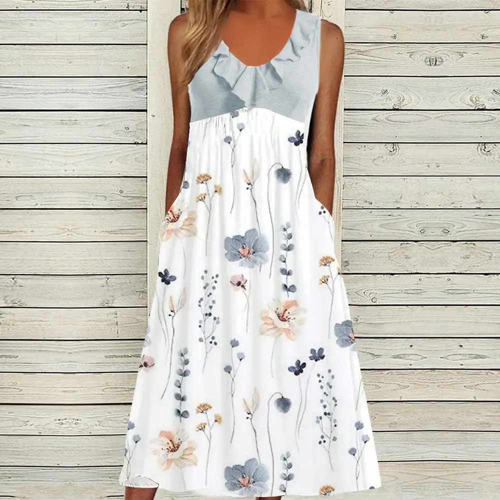 sundaysale Trendy Print Sleeveless Midi Dress