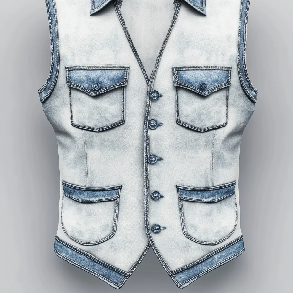 Men's Denim Patchwork Turndown Collar V Neck Single Breasted Flap Pocket Vest