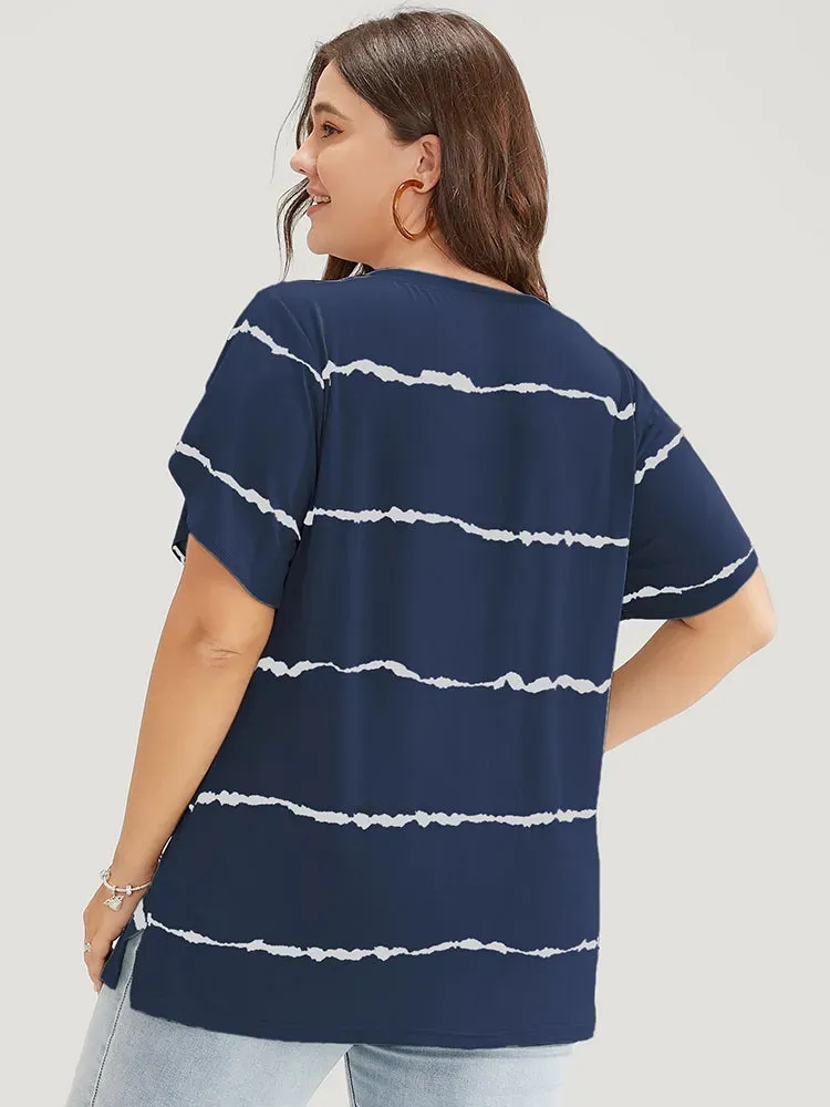 Striped Contrast Petal Sleeve T-shirt
