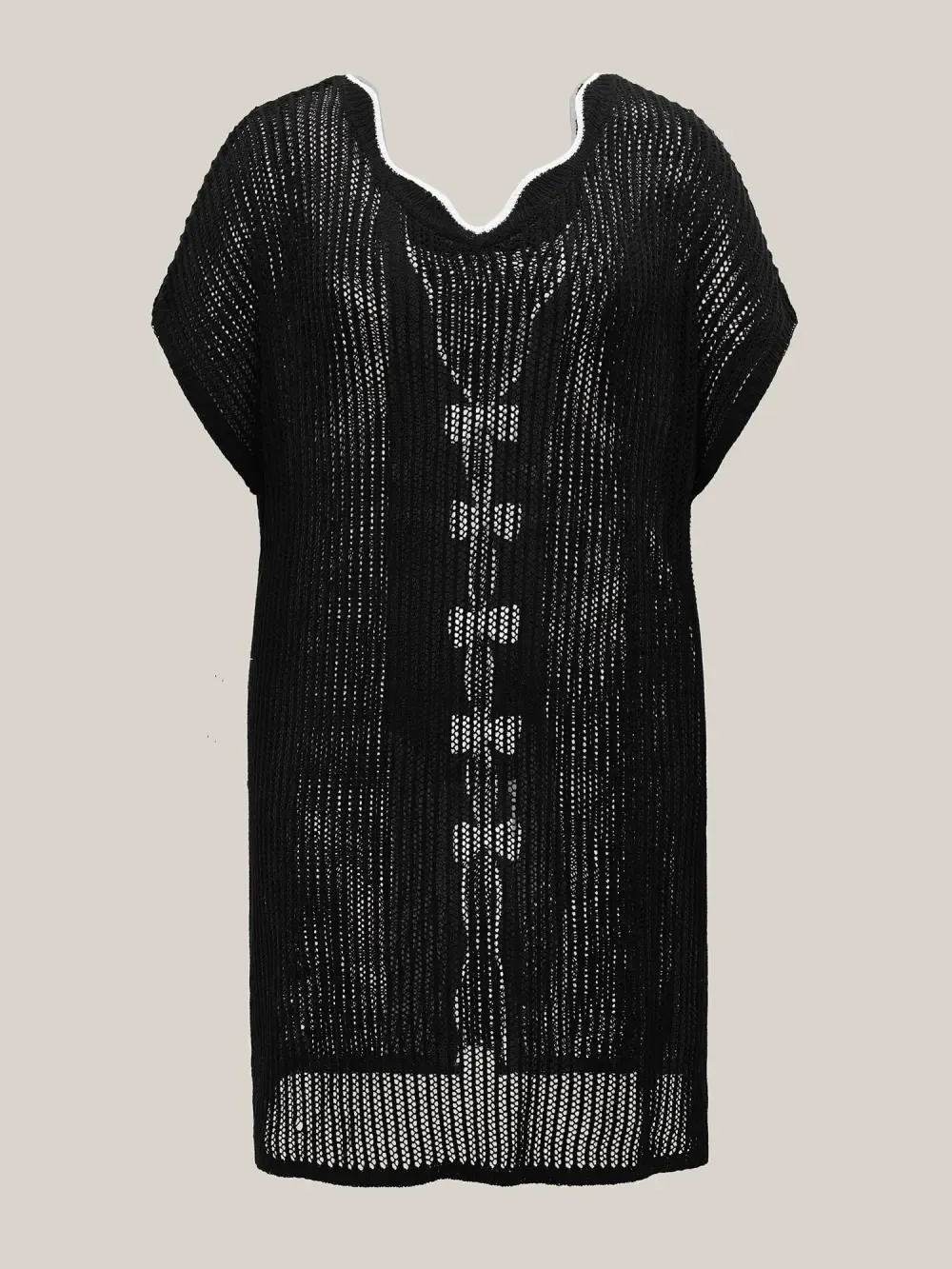 Scalloped Neck Textured Bow Swim Cover Up