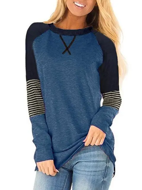 Striped Color Block Casual Tunic Tops