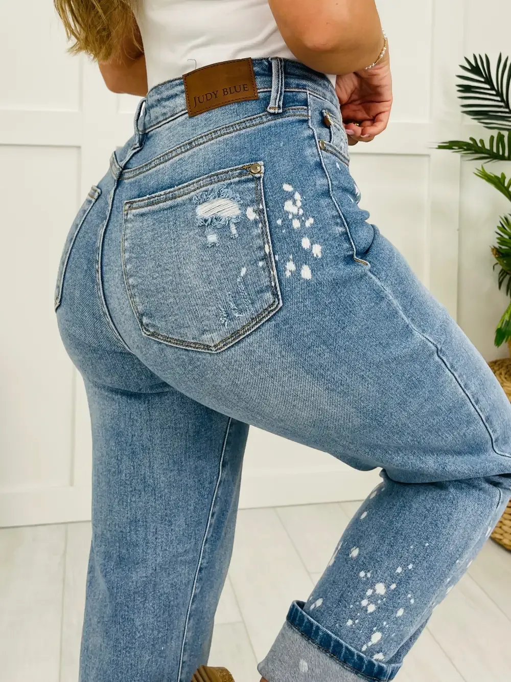 Judy Blue Confident & Carefree Bleach Splatter Boyfriend Jeans