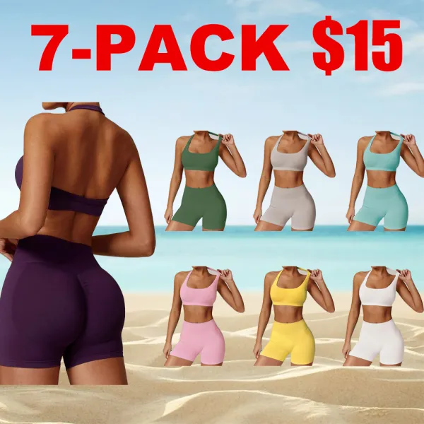 Women's Backless Halter Crop Top & High Waist Shorts Activewear Set