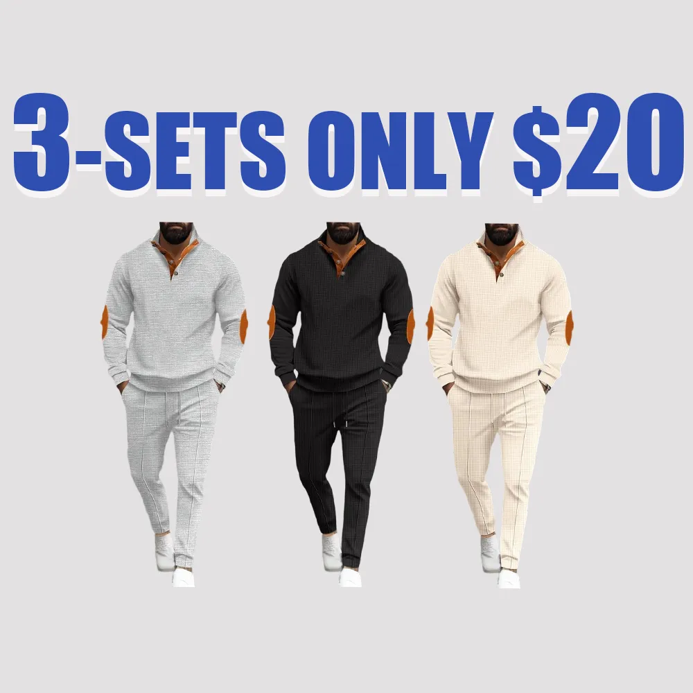 Men’s Waffle Knit Top & Pants Set – Casual 2-Piece Outfit
