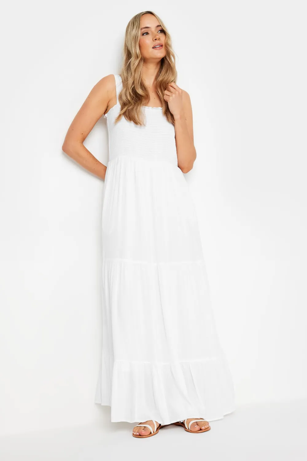 LTS Tall Black Shirred Tiered Maxi Dress
