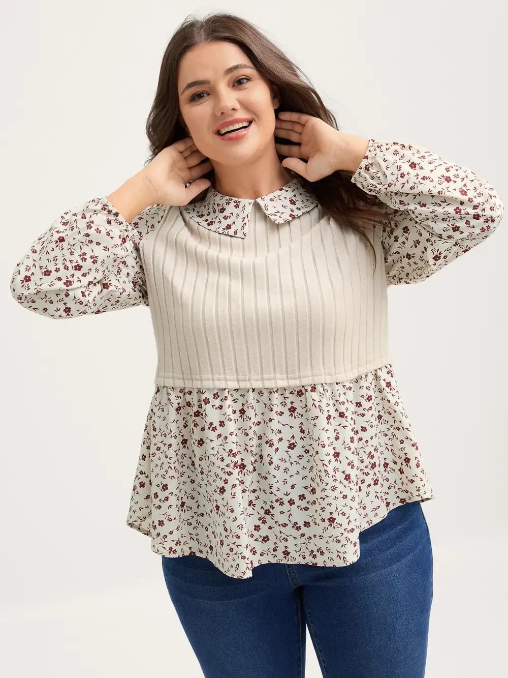 Back Placket Doll Collar Spliced Sweatshirt