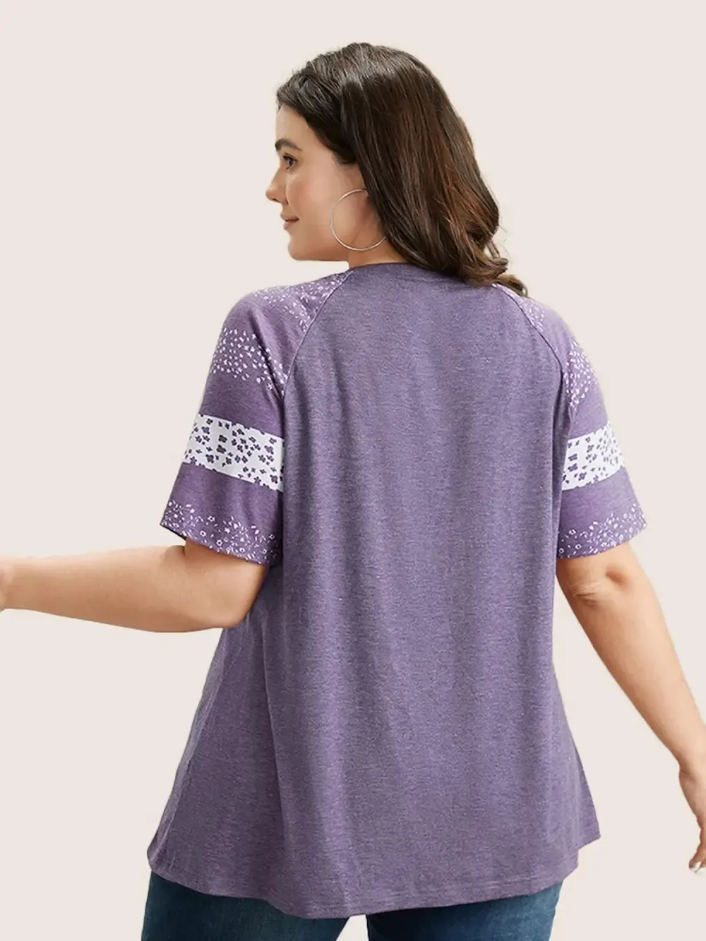 Ditsy Floral Colorblock Contrast Raglan Sleeve T-Shirt