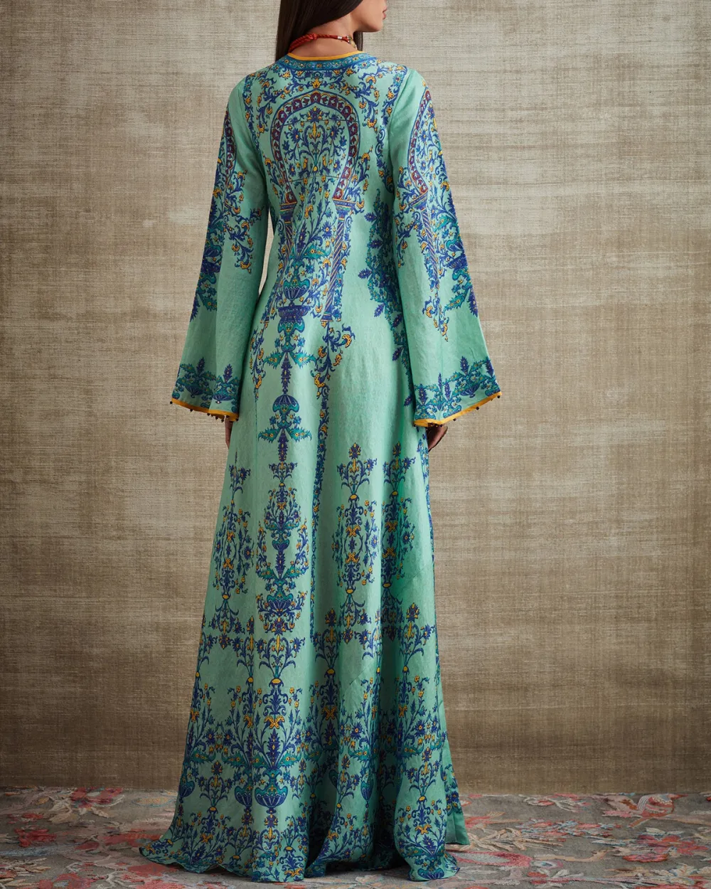 Vintage Print V Neck Kaftan