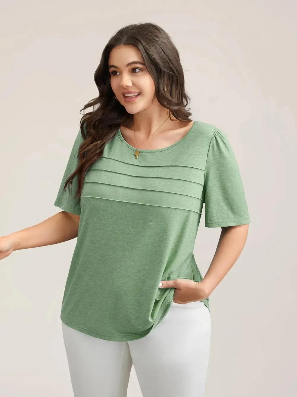 Seamed Round Neck Fitted T-Shirt