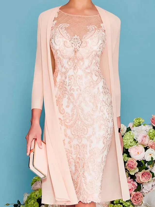 Women‘s Lace Dress Dress Set Midi Dress Pink Yellow Light Green Light gray Light Blue White 3/4 Length Sleeve Floral Pure Color Lace Summer Spring Crew Neck Elegant Classic Party 2023 S M L XL XXL 3XL