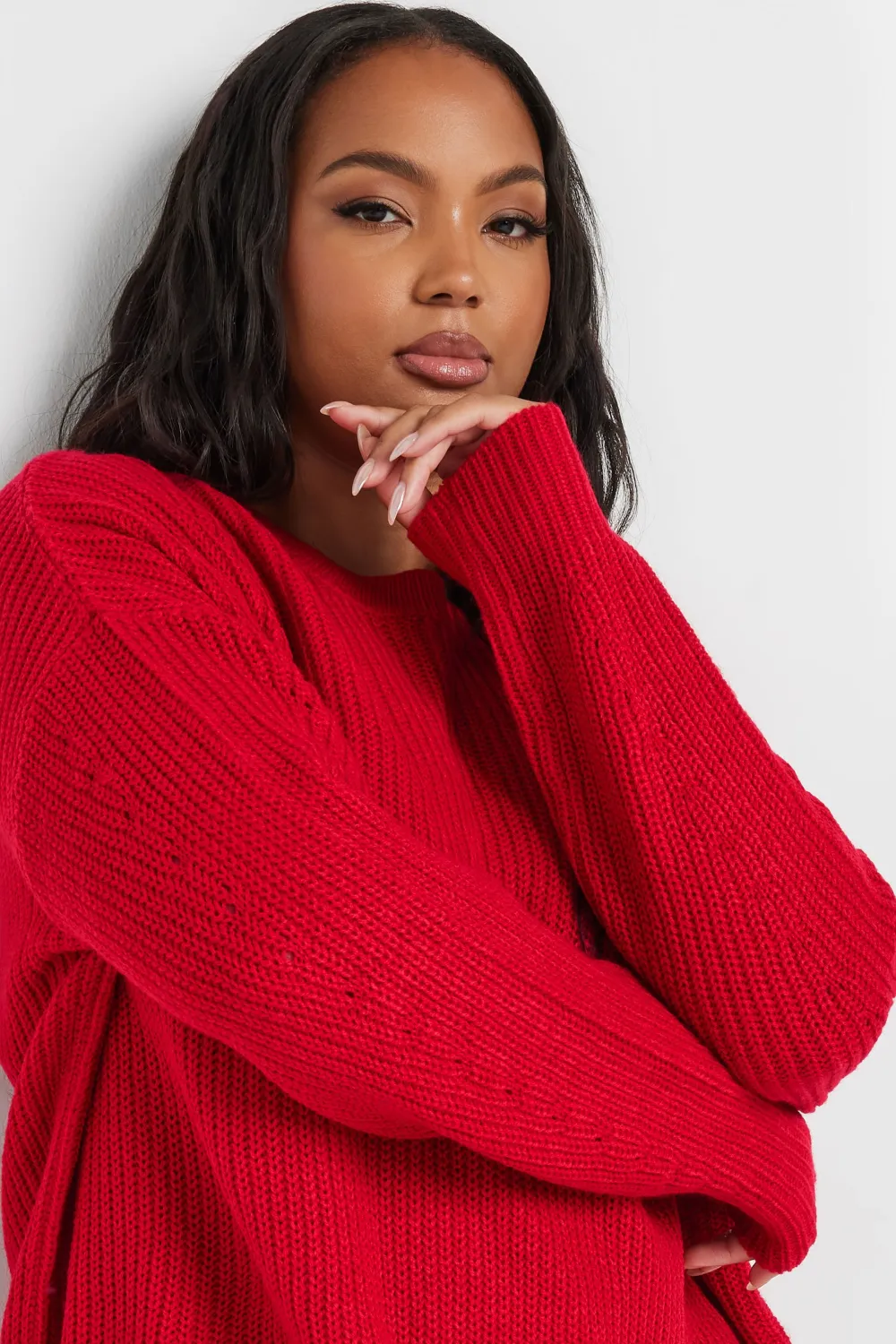 YOURS Curve Navy Blue Drop Shoulder Knitted Jumper