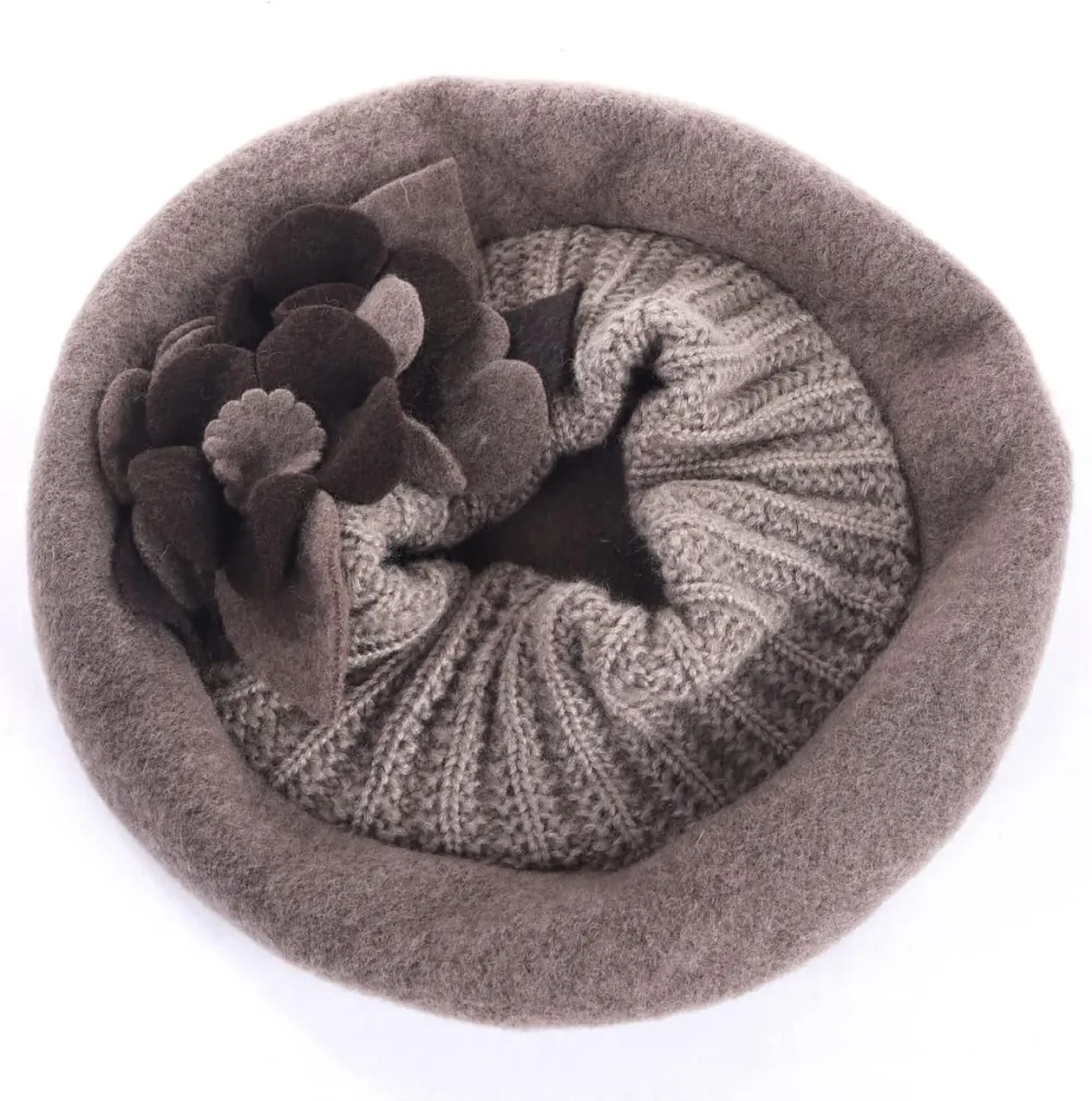 Lady French Beret 100% Wool Beret Floral Dress Beanie Winter Hat