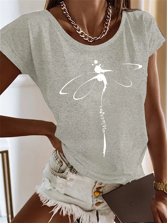 Women's T shirt Tee 100% Cotton Black White Blue Graphic Print Short Sleeve Daily Weekend Basic Round Neck Regular Fit Painting