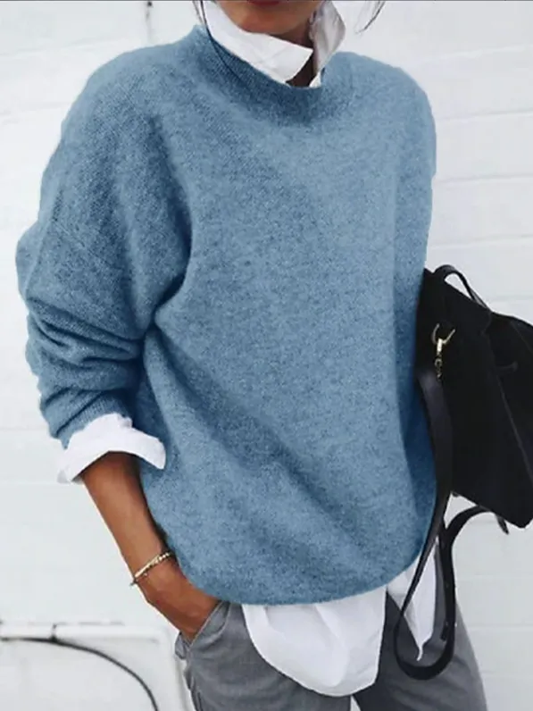 Women's Simple Regular Fit Solid Color Crew Neck Sweater