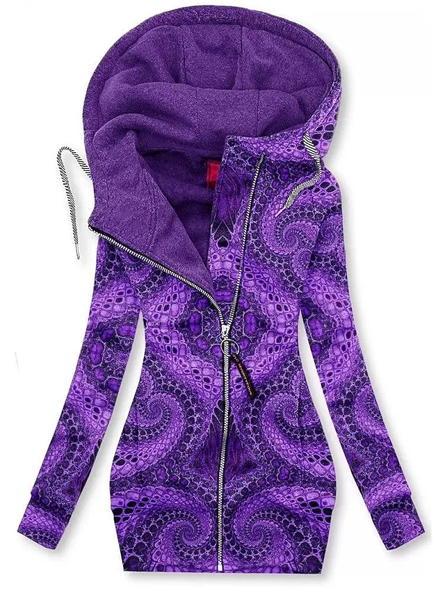 Women's Zip Hoodie Sweatshirt Sports Basic Neon & Bright Drawstring Zip Up Front Pocket Black White Blue Graphic Floral Cat Street Casual Hoodie Long Sleeve Top Micro-elastic Fall & Winter