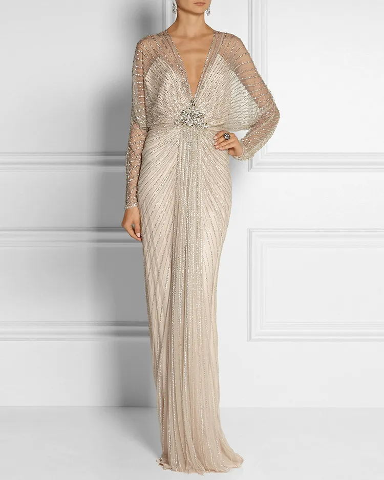 V-neck shiny lady maxi dress