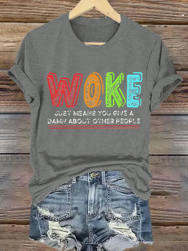 Retro Woke Just Means Give A Damn About Other People Print T-Shirt