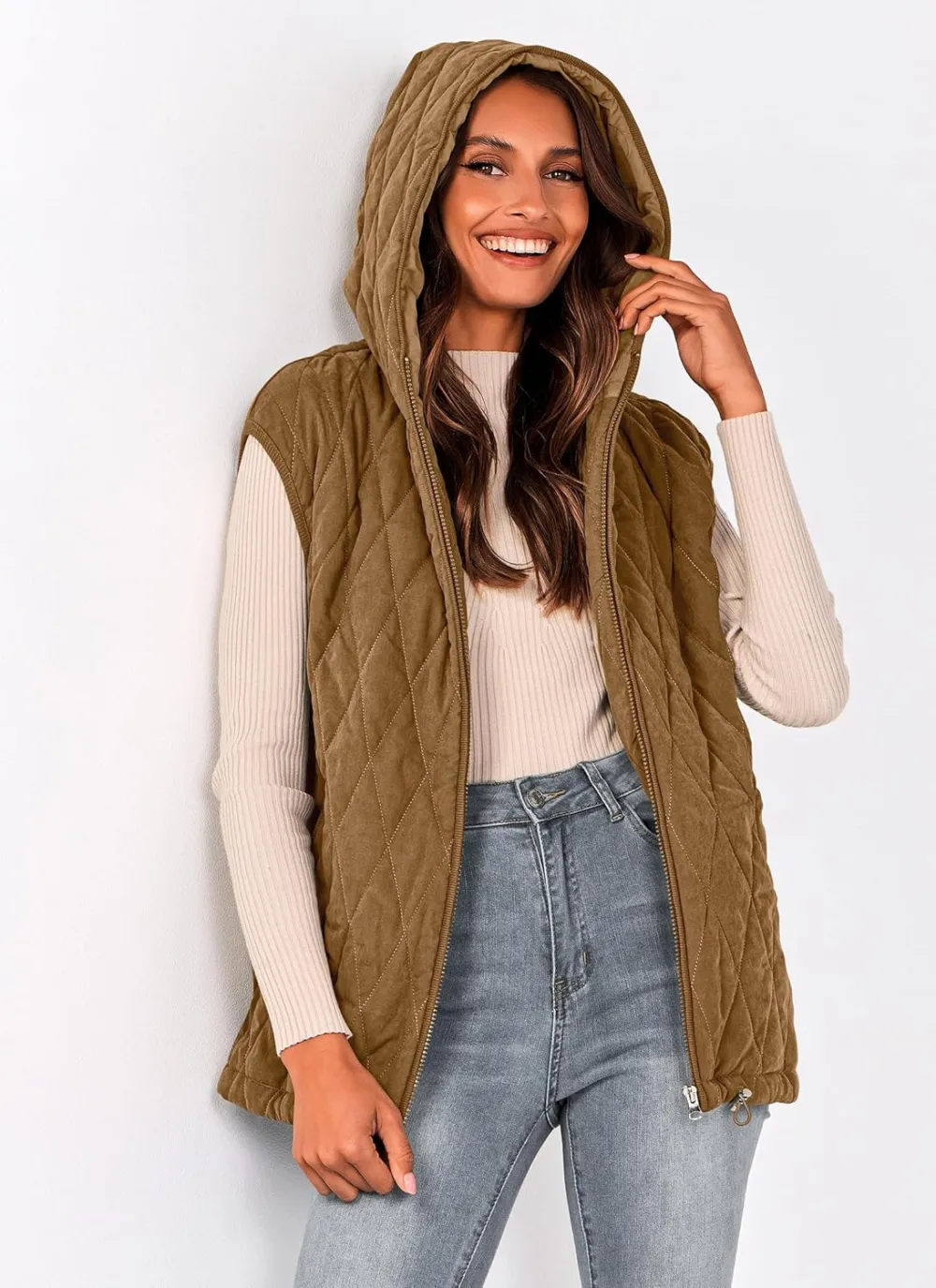 Women's Casual Hooded Zip-Up Vest Jacket