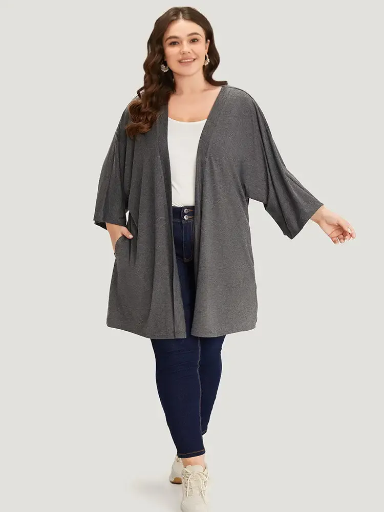 Supersoft Essentials Plain Open Front Pocket Batwing Sleeve Kimono