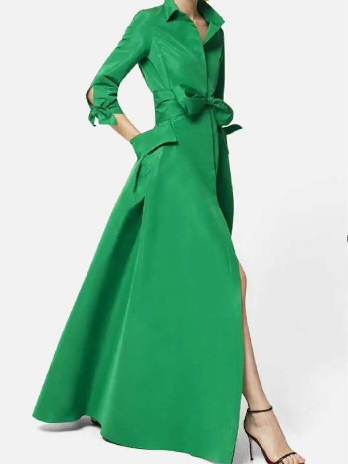 Elegant lapel button maxi dress