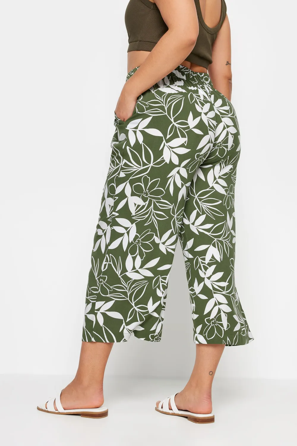 YOURS Curve Black Wide Leg Cropped Trousers